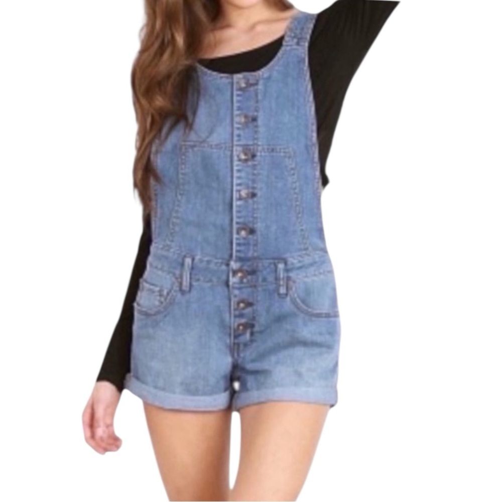 Free People Light Blue Denim Short Overalls